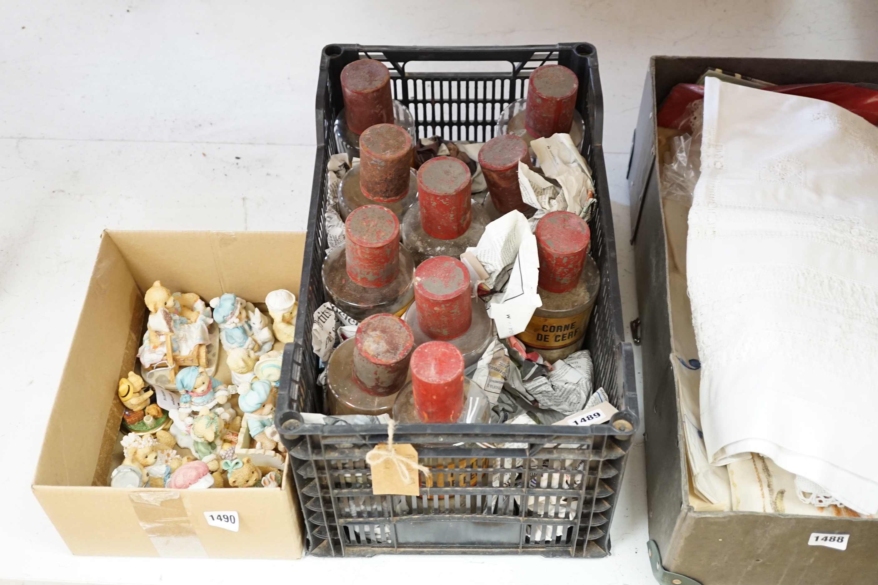 Eleven vintage French glass apothecary jars